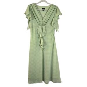 M MSK Green Polka Dot Midi Dress Women's Size 10 Fairy Cottage Ruffled Dainty